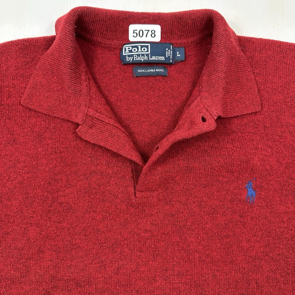 VTG Ralph Lauren Polo Sweater Men Large Red‎ 100% Italian Yarn LambsWool Y2K